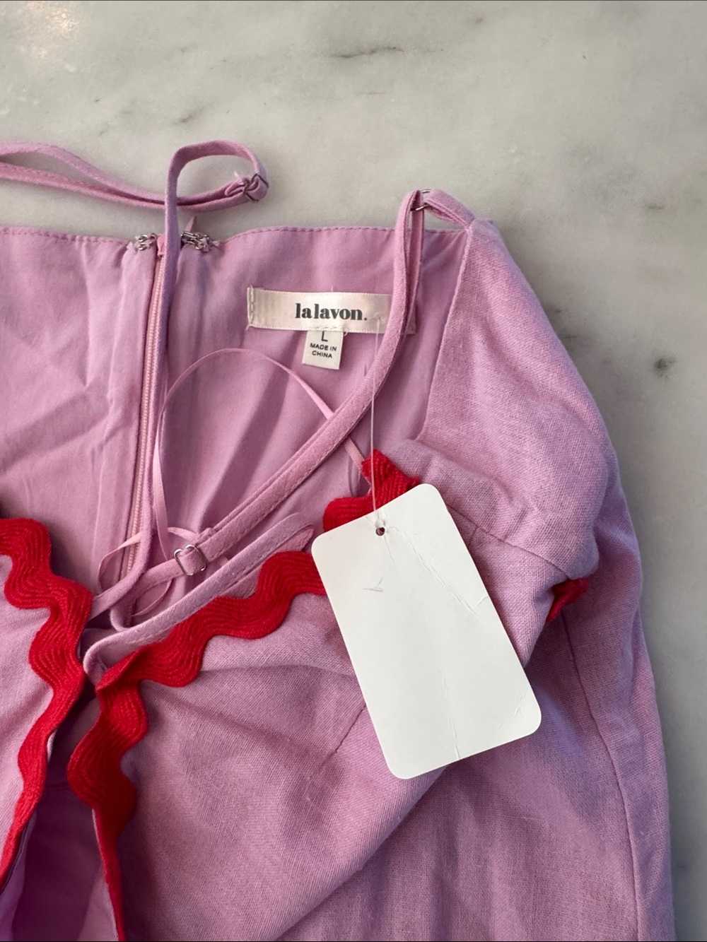 Women’s Pink Dress with Red Trim - Picture 2 of 3